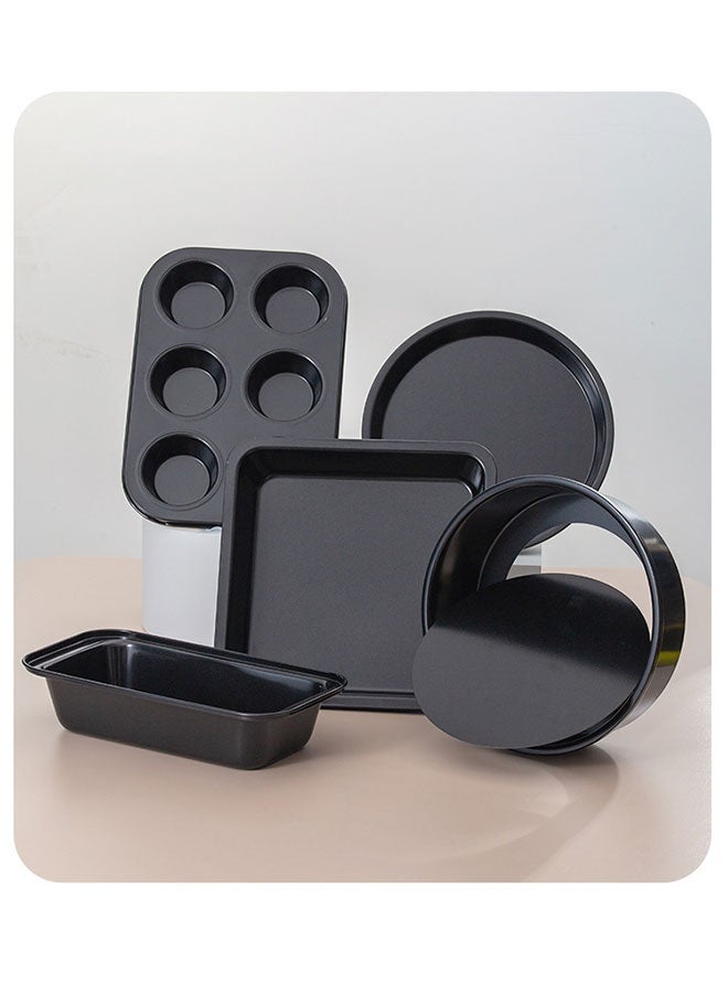 5 Pcs Baking Pans Set, Carbon Steel Oven Baking Tools, Easy Release Kitchen Baking Sheets, Metal Oven Baking Sets, Nonstick Baking Sheet Oven Trays Bakeware Set with Round/Square Cake Pan, 6-Cup Muffin Pan, Loaf Pan, Pizza Tray, Pizza Pan, Cake Tin, Cake Tray, Cookie Sheet Set Baking Supplies (Black) - Image 3