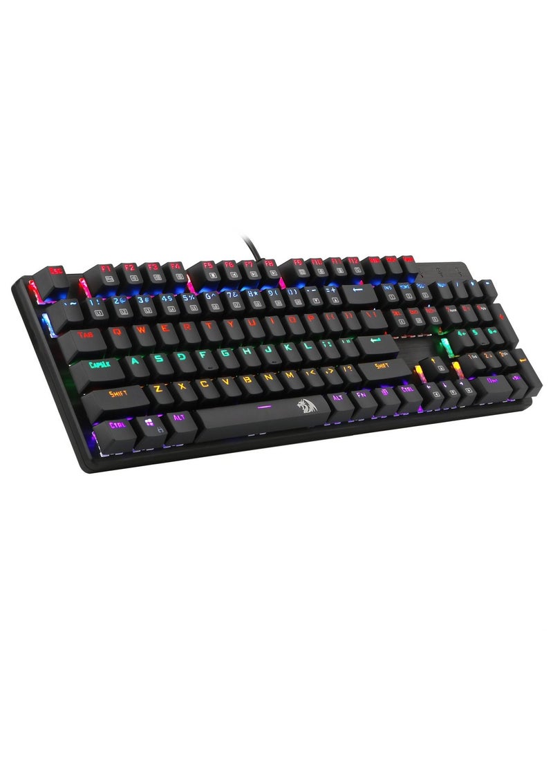 REDRAGON - Redragon K208 Mechanical Keyboard with Rainbow Backlight Conflict Free 104 Keys Wired USB Gaming Keyboard with Blue Switch - Image 1