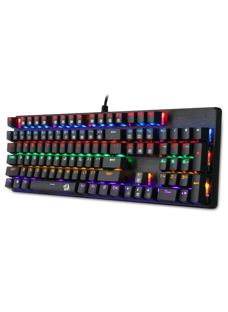 REDRAGON - Redragon K208 Mechanical Keyboard with Rainbow Backlight Conflict Free 104 Keys Wired USB Gaming Keyboard with Blue Switch - Image 1