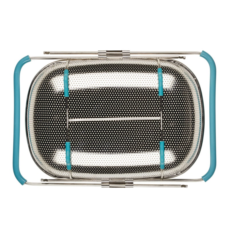 Rachael Ray Tools and Gadgets Over-The-Sink Colander/Strainer, 4.5 Quart, Stainless Steel with Agave Blue Handles - Image 5