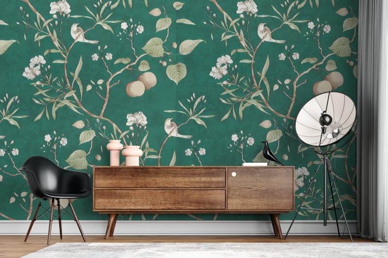Nimbose® Floral Wall Stickers, Flower, Trees & Birds Wall Sticker On Green Background, Nature Themed Self-Adhesive Wallpapers, Garden Stickers for Home (45x500 cm) - Image 3