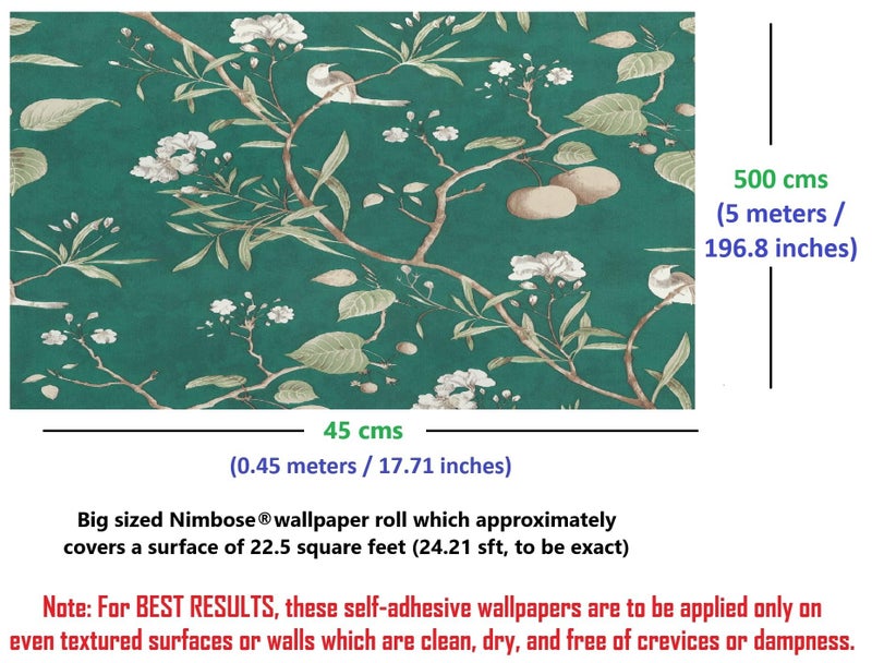 Nimbose® Floral Wall Stickers, Flower, Trees & Birds Wall Sticker On Green Background, Nature Themed Self-Adhesive Wallpapers, Garden Stickers for Home (45x500 cm) - Image 2