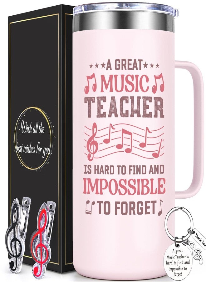 Lifecapido Music Teacher Gifts, 20oz Coffee Mug with Keychain Musical Note Clip, Birthday Music Teacher Appreciation Gifts for Women, Rose Quartz - Image 1