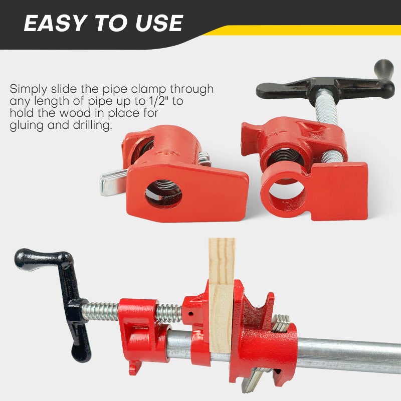 Acymner Wood Gluing Pipe Clamp Set | 1/2"" Heavy Duty Woodworking Cast Iron Pipe Clamps Quick Release Pipe Wood Clamps (6 Pack  1/2"") - Image 5