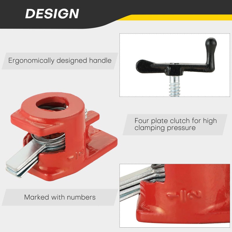 Acymner Wood Gluing Pipe Clamp Set | 1/2"" Heavy Duty Woodworking Cast Iron Pipe Clamps Quick Release Pipe Wood Clamps (6 Pack  1/2"") - Image 4