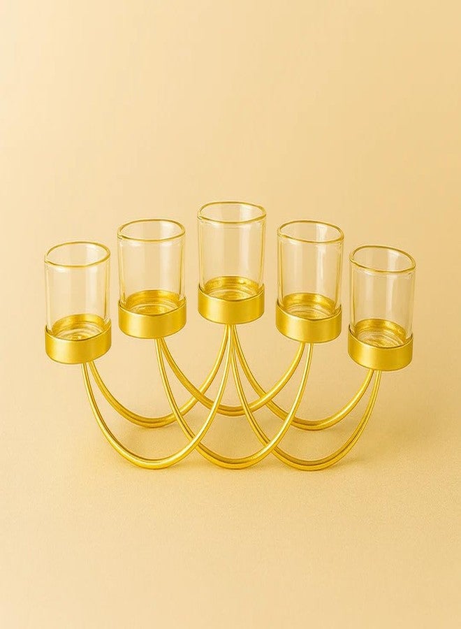 CORAL TREE Elegant Gold 5-Candle Holder for Tealights | Decorative Metal Candle Stand for Home, Festive & Wedding Décor - Image 3