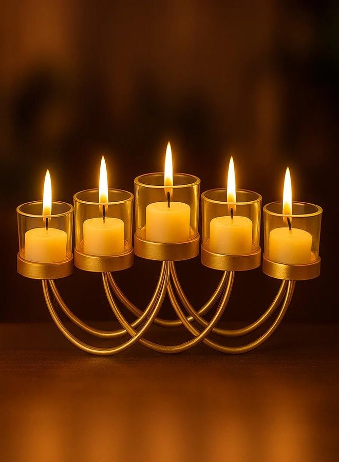 CORAL TREE Elegant Gold 5-Candle Holder for Tealights | Decorative Metal Candle Stand for Home, Festive & Wedding Décor - Image 1
