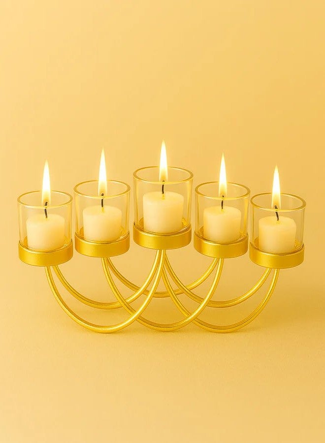 CORAL TREE Elegant Gold 5-Candle Holder for Tealights | Decorative Metal Candle Stand for Home, Festive & Wedding Décor - Image 2