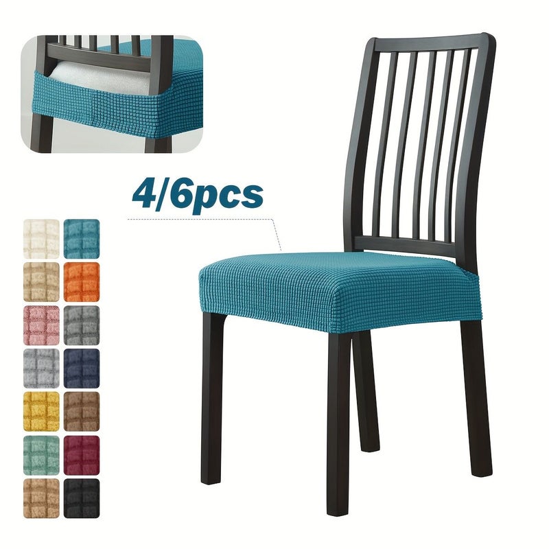 6 Pack Dark Gray Velvet Dining Chair Covers with Elastic Headrest for Home - Image 1