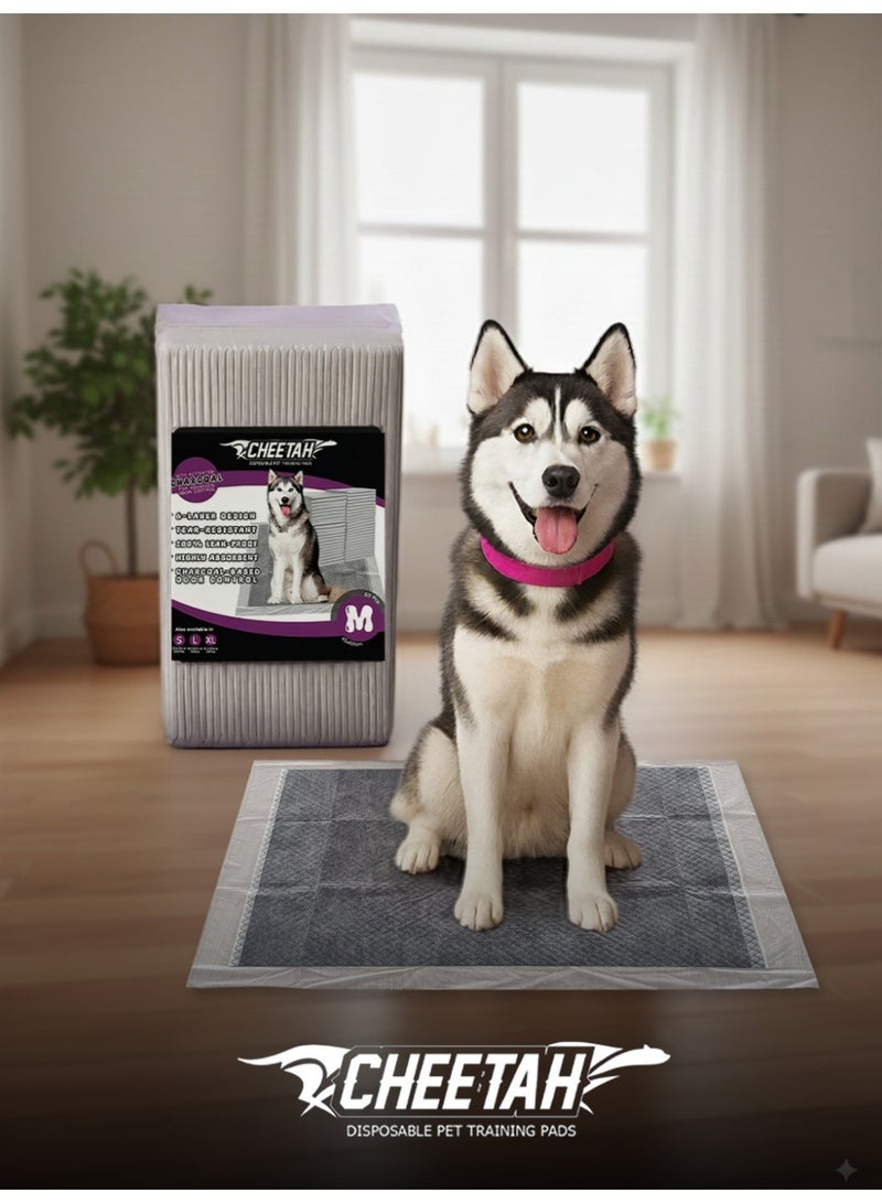 CHEETAH Disposable Pet Training Pads / Puppy Pads / Pee Pads – Activated Charcoal 6-Layer 100% Leak-Proof, Ultra-Absorbent, Tear-Resistant, Odor Control, Quick-Dry, No Paw Tracking, Grey Color, Available in S (35x45), M (45x60), L (60x60), XL(60x90) - Image 3
