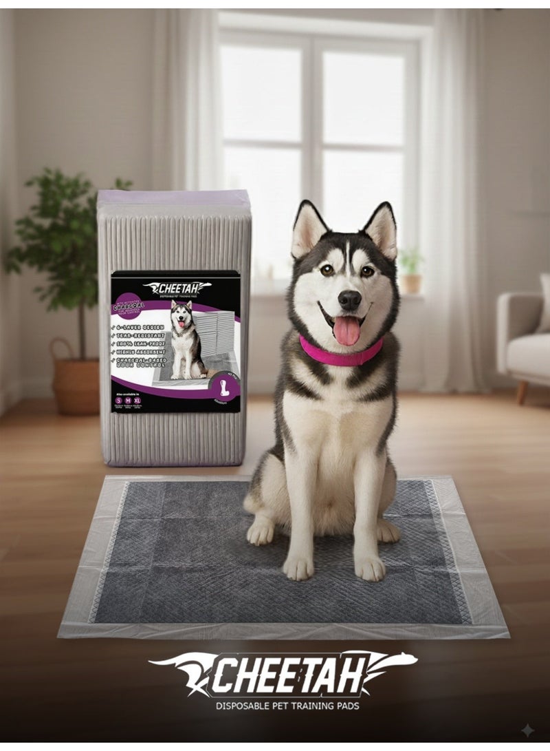 CHEETAH Disposable Pet Training Pads / Puppy Pads / Pee Pads – Activated Charcoal 6-Layer 100% Leak-Proof, Ultra-Absorbent, Tear-Resistant, Odor Control, Quick-Dry, No Paw Tracking, Grey Color, Available in S (35x45), M (45x60), L (60x60), XL(60x90) - Image 4