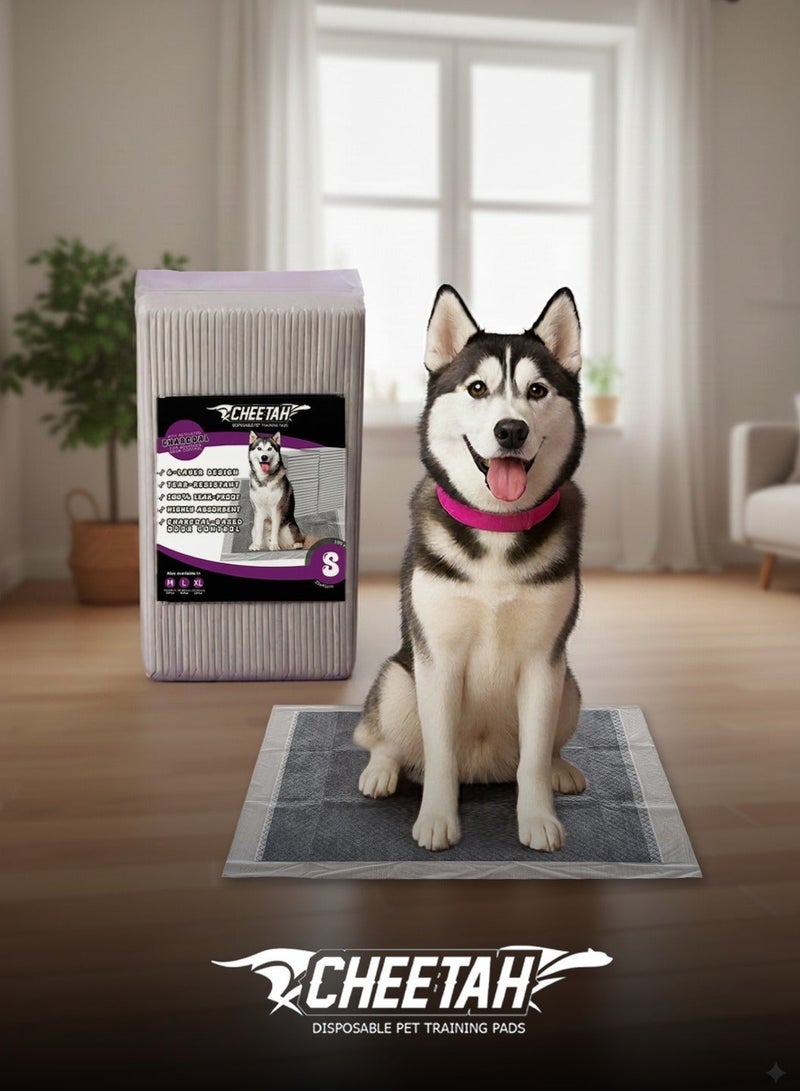 CHEETAH Disposable Pet Training Pads / Puppy Pads / Pee Pads – Activated Charcoal 6-Layer 100% Leak-Proof, Ultra-Absorbent, Tear-Resistant, Odor Control, Quick-Dry, No Paw Tracking, Grey Color, Available in S (35x45), M (45x60), L (60x60), XL(60x90) - Image 2