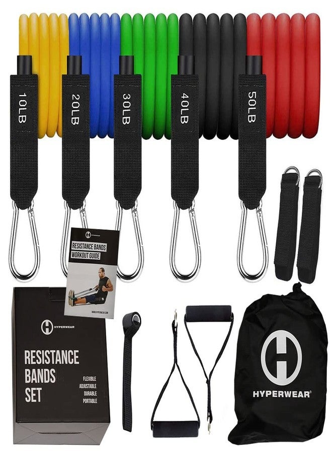 Hyperwear Resistance Tube Bands with Handles – 5 Color-Coded Exercise Tubes, Door Anchor & Ankle Straps – Portable Home Gym for Strength Training, Rehab & Travel (Up to 150 lb Resistance) - Image 1