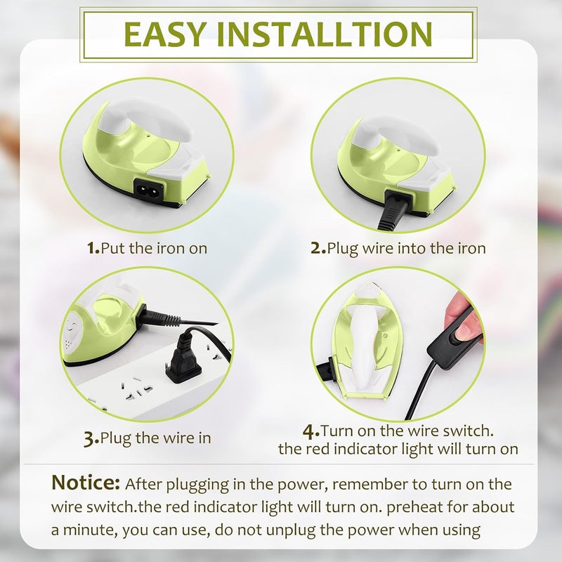 Honoson Mini Craft Iron Mini Heat Press Small Iron 3.93 x 2.36 x 2.76 in Portable Handy Tiny Flatiron with Charging Base Accessory for Fuse Bead Patch DIY Heat Transfer Vinyl(Fruit Green) - Image 3