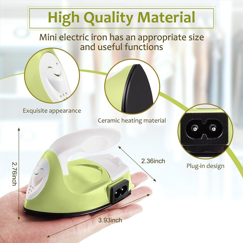Honoson Mini Craft Iron Mini Heat Press Small Iron 3.93 x 2.36 x 2.76 in Portable Handy Tiny Flatiron with Charging Base Accessory for Fuse Bead Patch DIY Heat Transfer Vinyl(Fruit Green) - Image 2