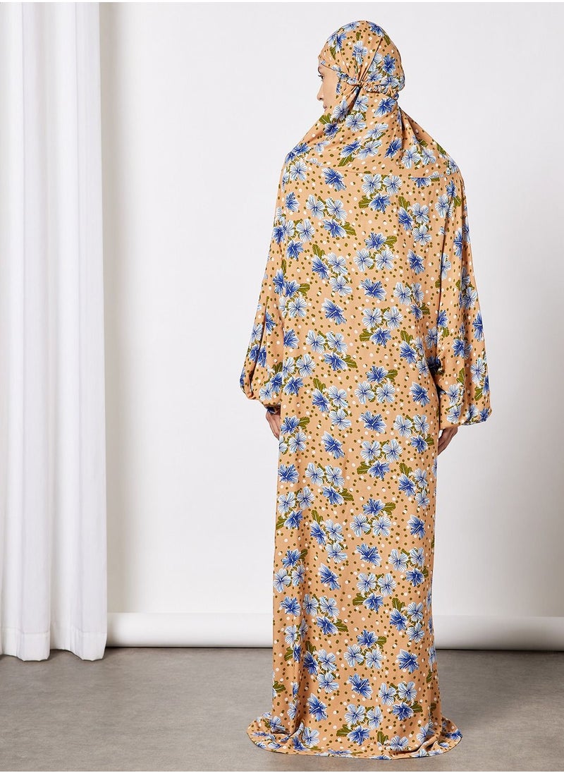 Hayat - Praying Dress With Floral Prints And With Attached Veil - Image 1