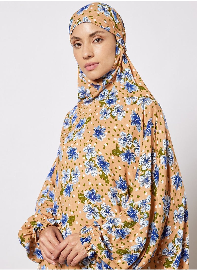 Hayat - Praying Dress With Floral Prints And With Attached Veil - Image 1