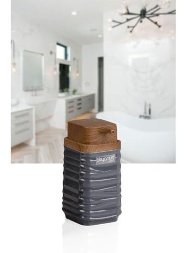 Elegance Acrylic Square Soap Dispenser For Bathroom Countertop Dish Wash Soap Dispenser  (Kitchen, Bathroom) 300Ml - Wooden Lid (Grey) - Image 1