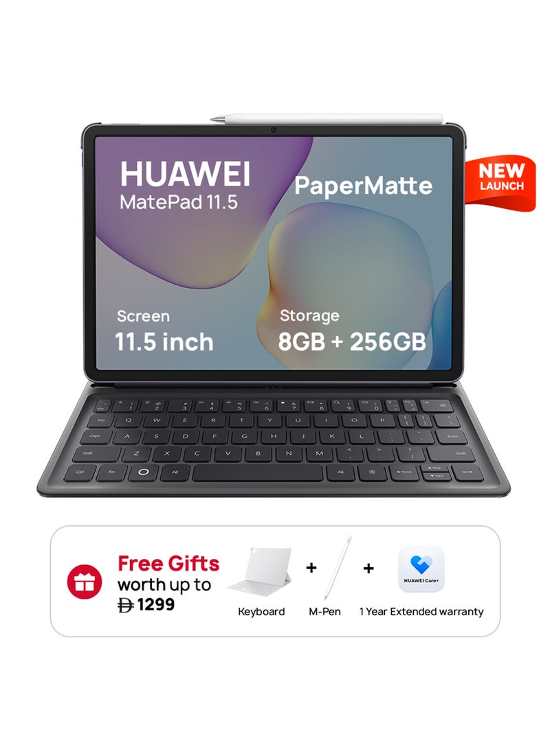 HUAWEI MatePad 11.5-inch Tablet 2.5K 120Hz PaperMatte Display, 8+256GB, 10100 mAh, 40W SuperCharge, WiFi6, Bluetooth 5.2, WPS Office, Quad Speakers, Detachable Keyboard, Gray + FOC - Image 1