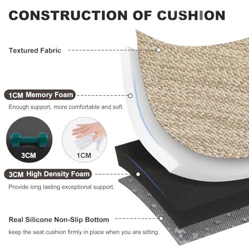 baibu Set of 2 Memory Foam Rectangle Bar Stool Cushions DualLayer NonSlip Dining Chair Pads Kitchen Bench Stool Cushions with Machine Washable Cover Only 2 Pads Beige 15711815in - Image 3