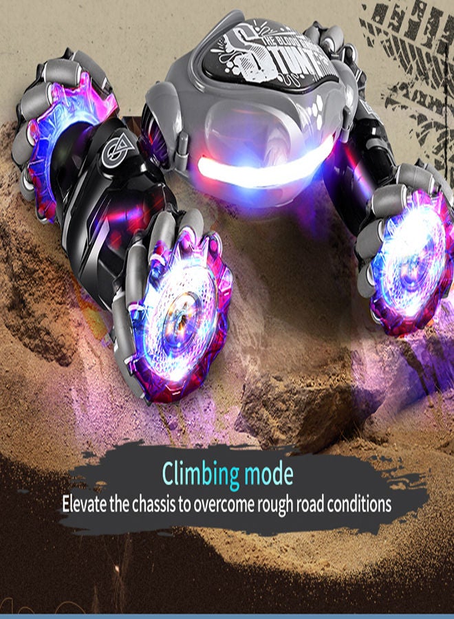 AROAQ Grey Remote Control Stunt Car 4WD Stunt Gesture Induction Twisting Off Road Deformed Vehicle Cool Light Music Drift Traverse Remote Control and Watch Dancing Side Driving Toy  - Image 5