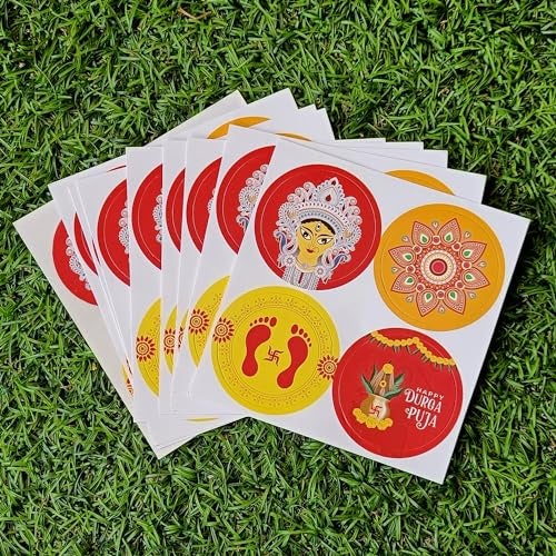 weRevel Happy Durga Puja Party Stickers, 40 Pieces, 2inches, Round, 4 Unique Designs, Made of Sticker Paper - Image 3
