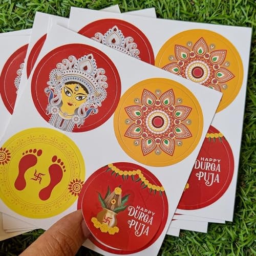 weRevel Happy Durga Puja Party Stickers, 40 Pieces, 2inches, Round, 4 Unique Designs, Made of Sticker Paper - Image 4