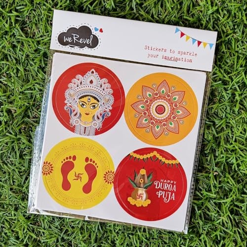weRevel Happy Durga Puja Party Stickers, 40 Pieces, 2inches, Round, 4 Unique Designs, Made of Sticker Paper - Image 2