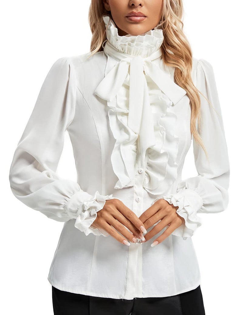 SUPLEAP Women Victorian Renaissance Pirate Shirt Gothic Vampire Medieval Tops (White, X-Large) - Image 2