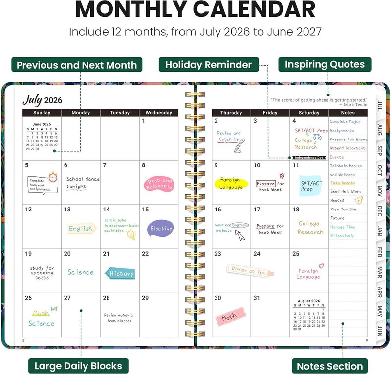 ZOTIA Planner 2026-2027, Monthly and Weekly Academic Planner July 2026 - June 2027, Hardcover Student Teacher Planning Agenda Calendar Book with Tabs, Perfect for Office School Supplies, A5 (6.3" x 8.5 - Image 2