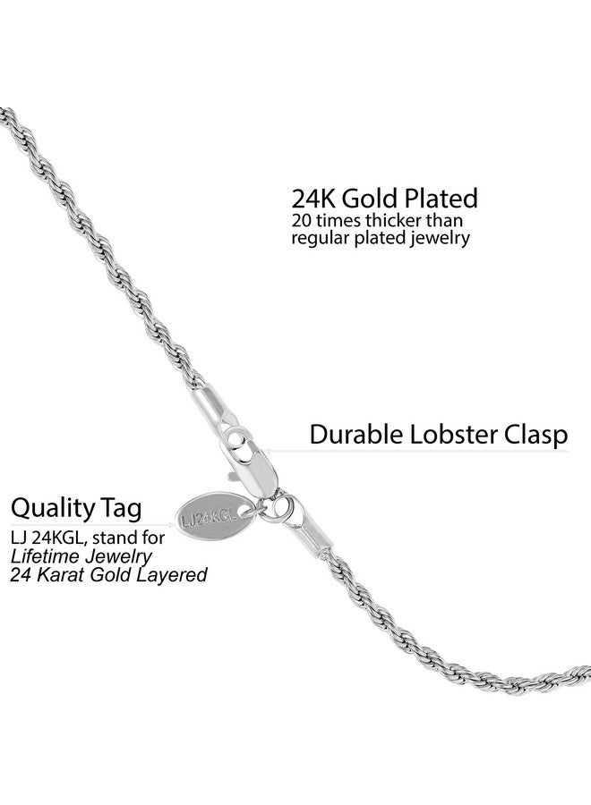 Lifetime Jewelry 2Mm Rope Chain Anklet For Women & Men 24K Gold Plated Bracelet (White Gold 11 Inches)  - Image 4