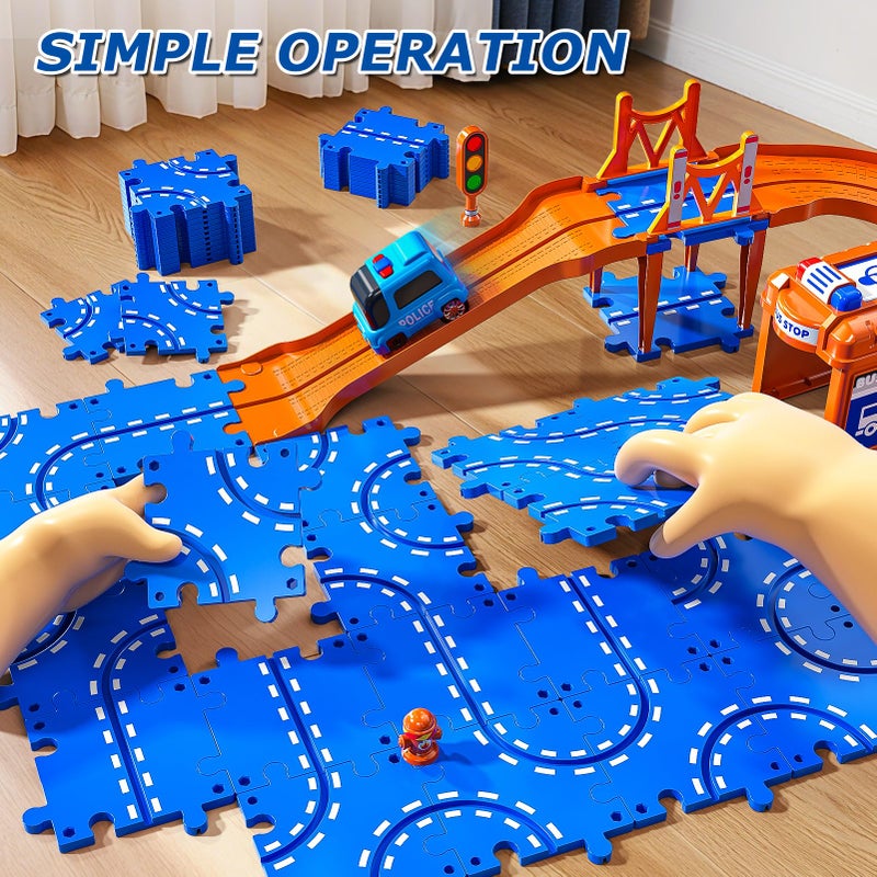 Xelabrion Toddler Toys for 3 4 5 6 Year Old Boys Kids Girls, 96 Pcs Puzzle Track Car Set for Kids Boys Toddlers 3-5 4-6, 4-Tier Puzzle Race Tracks Car Toys Set, Race Track Birthday for Toddlers - Image 4
