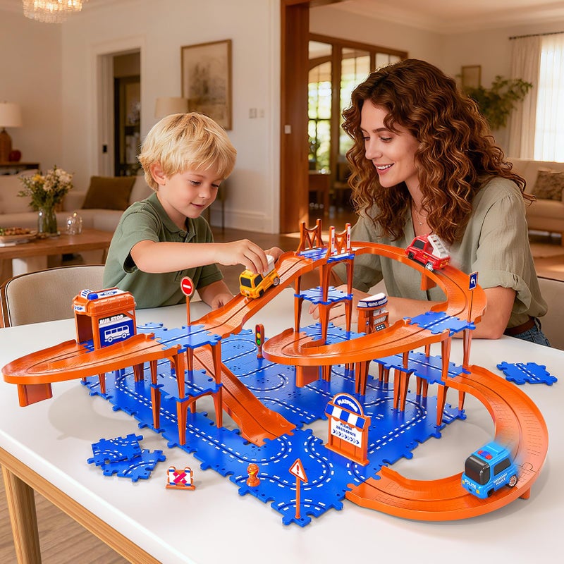 Xelabrion Toddler Toys for 3 4 5 6 Year Old Boys Kids Girls, 96 Pcs Puzzle Track Car Set for Kids Boys Toddlers 3-5 4-6, 4-Tier Puzzle Race Tracks Car Toys Set, Race Track Birthday for Toddlers - Image 2