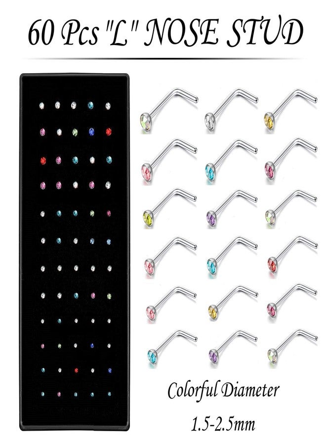 NewCraft 3 Sets 160Pcs Nose Rings, L Shape Surgical Stainless Steel Studs Ring Hoop for Women, Body Nose Piercing Pin Jewelry 1.5/2/2.5mm Multicolor Crystal, Ideal Gift for Wife or Daily Wear - Image 3