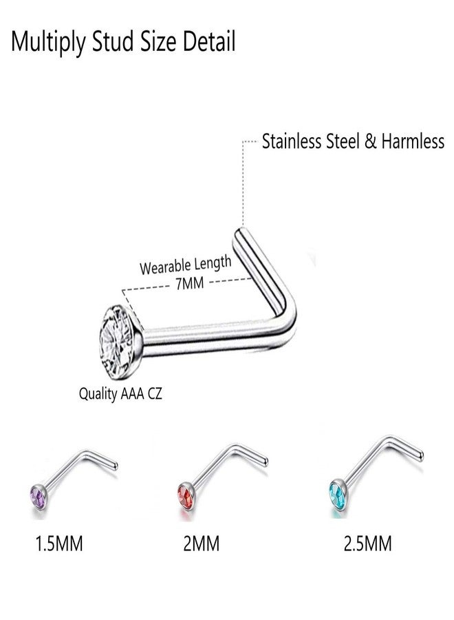 NewCraft 3 Sets 160Pcs Nose Rings, L Shape Surgical Stainless Steel Studs Ring Hoop for Women, Body Nose Piercing Pin Jewelry 1.5/2/2.5mm Multicolor Crystal, Ideal Gift for Wife or Daily Wear - Image 5