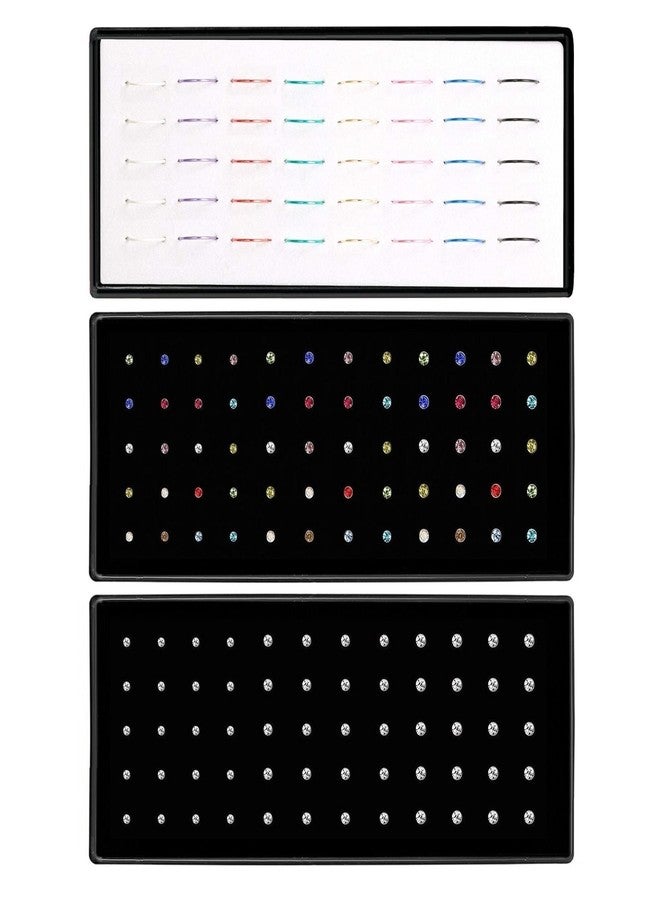 NewCraft 3 Sets 160Pcs Nose Rings, L Shape Surgical Stainless Steel Studs Ring Hoop for Women, Body Nose Piercing Pin Jewelry 1.5/2/2.5mm Multicolor Crystal, Ideal Gift for Wife or Daily Wear - Image 1