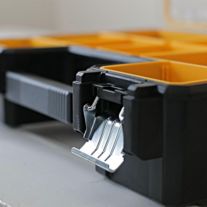 Stanley STANLEY FATMAX 197518 10 Compartment Waterproof Deep Professional Organizer With Metal Latches IP53 Rated Waterseal 8 Kg Weight Capacity Transparent Polypropylene Lid 432x109x33 cm  - Image 5