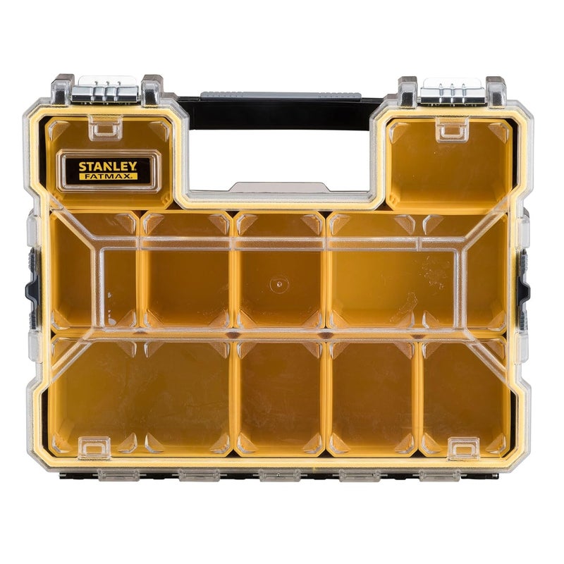 Stanley STANLEY FATMAX 197518 10 Compartment Waterproof Deep Professional Organizer With Metal Latches IP53 Rated Waterseal 8 Kg Weight Capacity Transparent Polypropylene Lid 432x109x33 cm  - Image 2