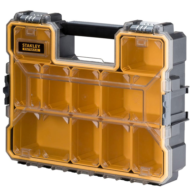 Stanley STANLEY FATMAX 197518 10 Compartment Waterproof Deep Professional Organizer With Metal Latches IP53 Rated Waterseal 8 Kg Weight Capacity Transparent Polypropylene Lid 432x109x33 cm  - Image 1