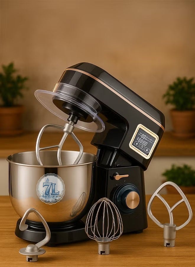 توسكانا يو عجانة كهربائية و خلاط  سعة 7 لتر و قوة 1400 واط 6 سرعات مزودة بشاشة لمس رقمية و غطاء وإضاءة ال اي دي مع 3 ملحقات خفق (خطاف عجين،مضرب سلكي،مضرب خفق) - Image 1