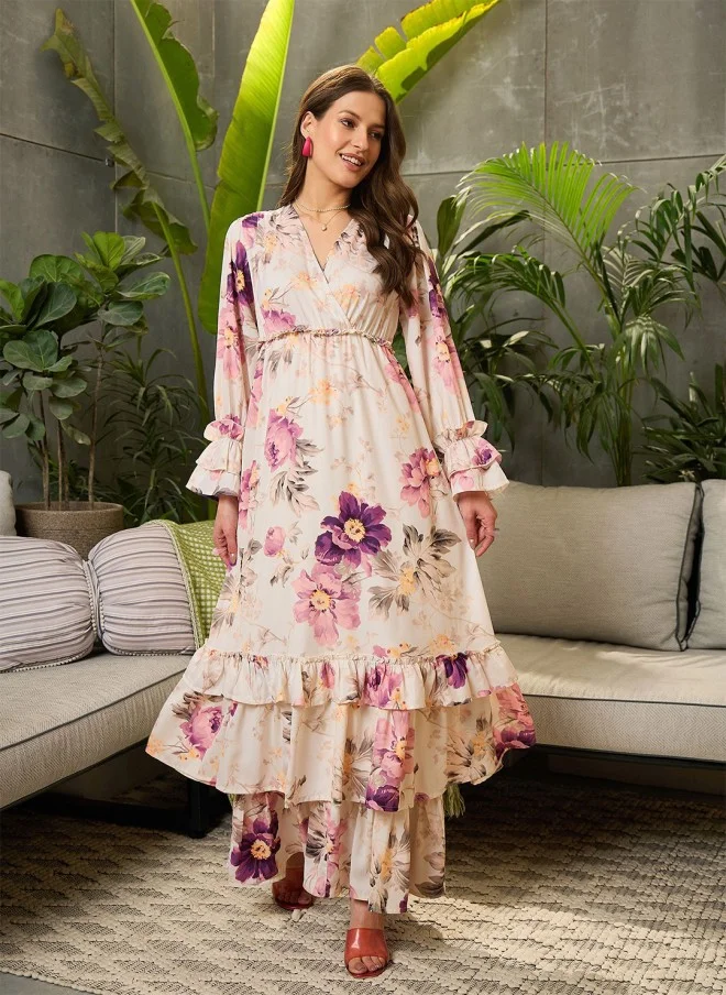 ساسافراس Floral Print Georgette Maxi Dress for Women