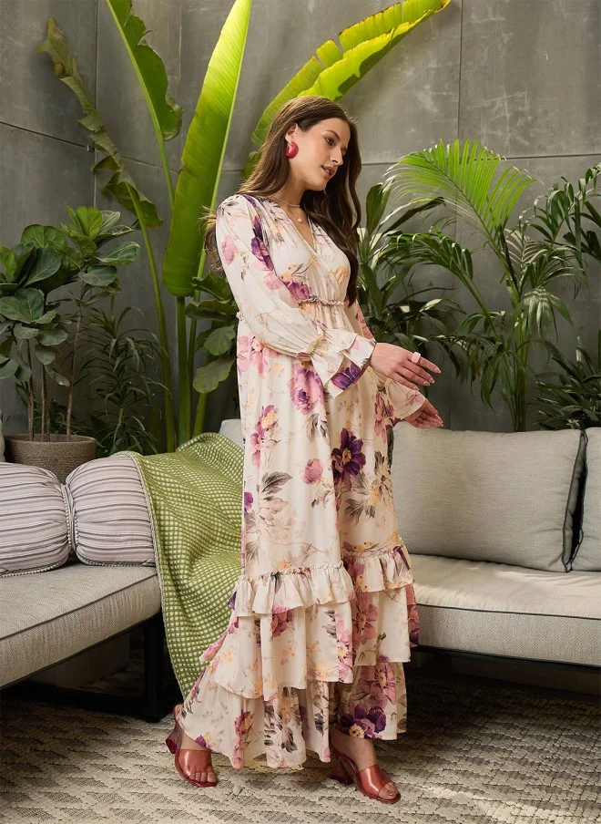 ساسافراس Floral Print Georgette Maxi Dress for Women