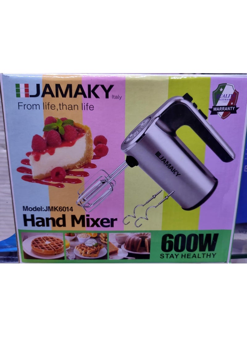 مضرب بيض كهربائي 600 وات مزود ب 5 سرعات من جاماكى استانيلس ستيل - jmk 6014، فضي  - Image 3