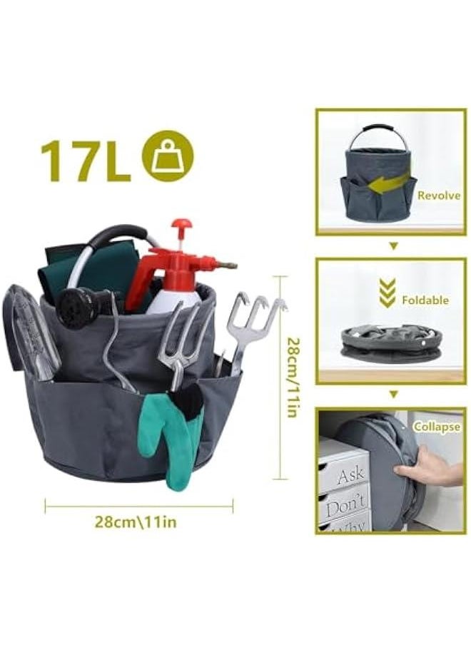 HOOKOR - Tool Organizers Bag 17L collapsible Tool Bag Laundry Organizer Outdoor Camping Garden Harvest Basket Home Bathroom Storage Bath Wash Bag (Grey) - Image 1