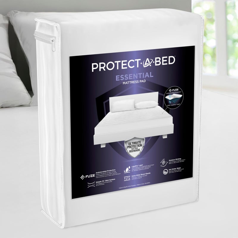 Protect-A-Bed حماية السرير وسادة مرتبة أساسية كاملة، 100% مقاومة للماء، حاجز ضد عث الغبار، وسادة مرتبة قابلة للتنفس وصامتة، مضادة للميكروبات، تناسب المراتب من 11" إلى 18" - Image 1