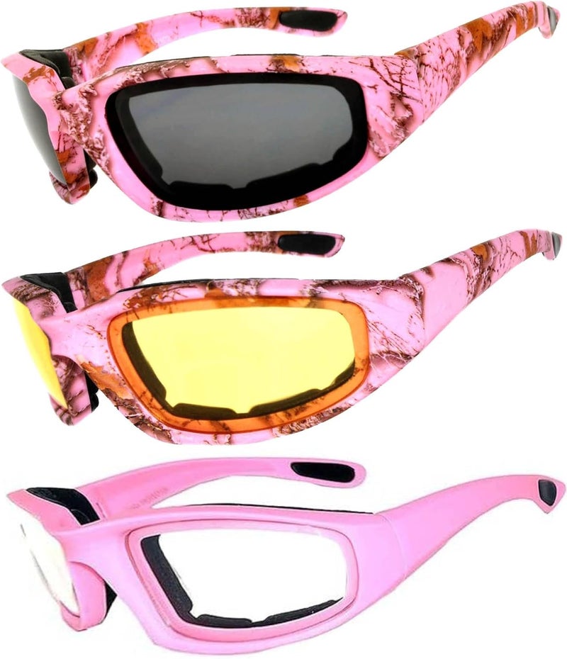 OWL 3 Pack Motorcycle Riding Glasses, Padded Sport Sunglasses, Assorted Colors for Men and Women - Image 1