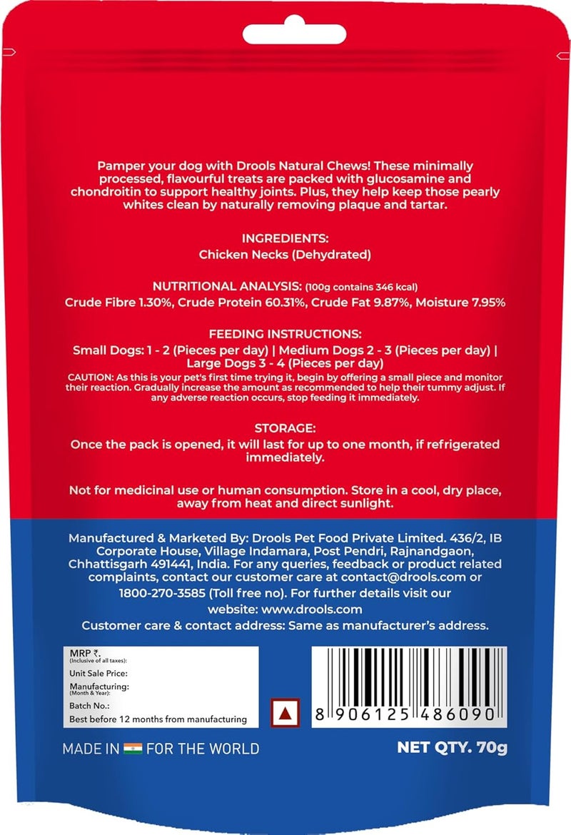 Drools Real Chicken Chews - Dehydrated Chicken Necks for Dogs 70g - Image 2