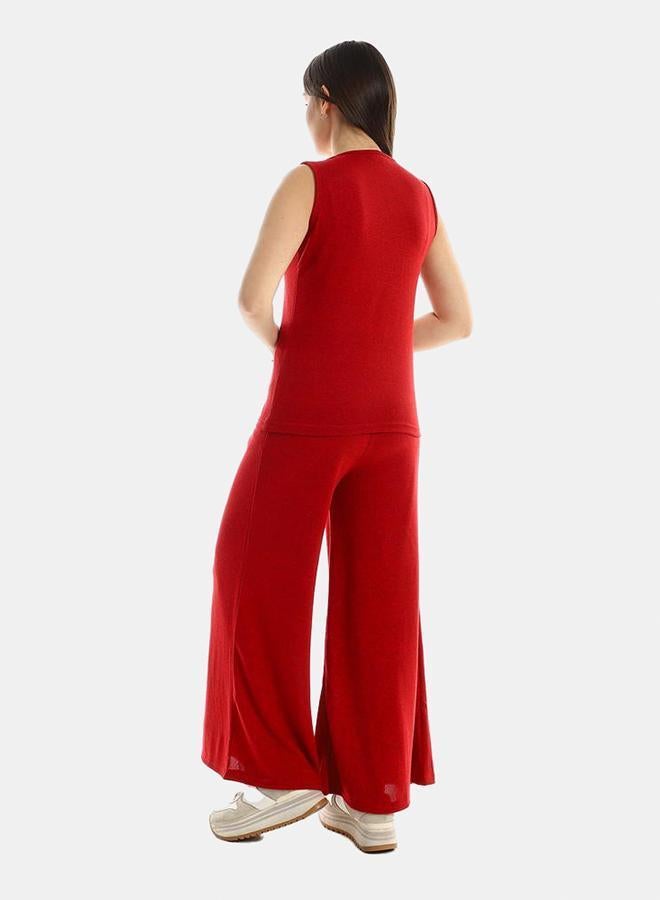 kady Jamila Women Side Pocket Tank Top With Flare Solid Pants ,red-XXL- Oversized Fit - Image 3