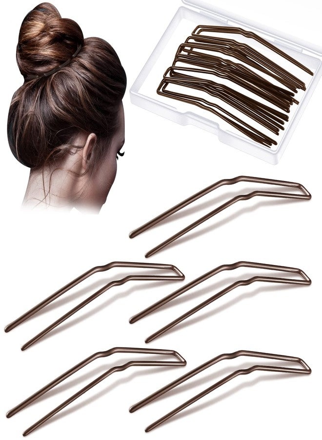 MTLEE 24 Pcs U Shaped Hair Pins, Ballet Bobby Pins for Updo with Storage Box, Metal U Bun Hair Forks for Women Girls, Thick, Thin, Long, Curly Hair(Brown, 3 Inch) - Image 1
