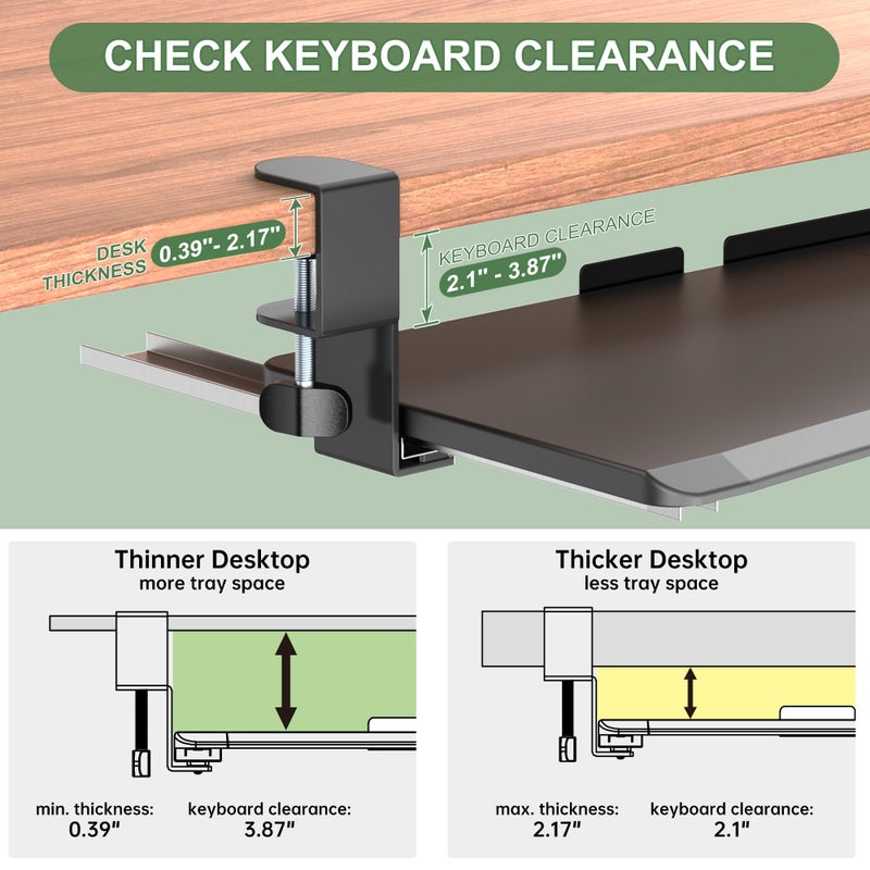 UPGRAVITY Extra Large Keyboard Tray Under Desk - Slide Out with Sturdy C-Clip Mount System, Extra Wide 31.5" (35.8" Including Clamps) x 11.8" Pull-Out Keyboard Computer Drawer, Rustic Vintage Brown - Image 4